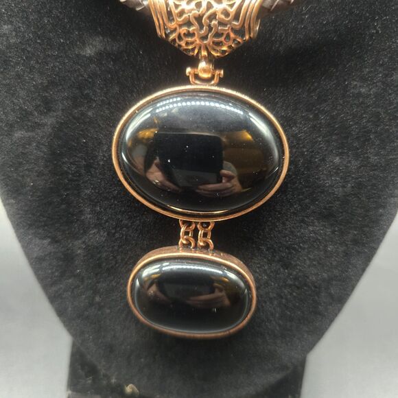 Bijou Brigitte Braided Leather Agate Choker Adjustable Medallion Witchy Goth - Picture 3 of 10